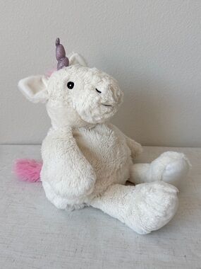 Cozy Hugs Microwaveable Plush White Unicorn Stuffed Animal with Pink Tail